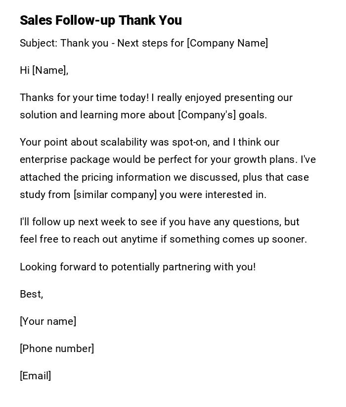 Sales Follow-up Thank You Sales Follow-up Thank You