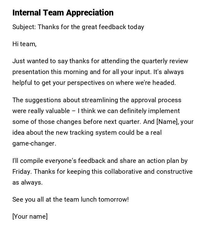 Internal Team Appreciation Internal Team Appreciation