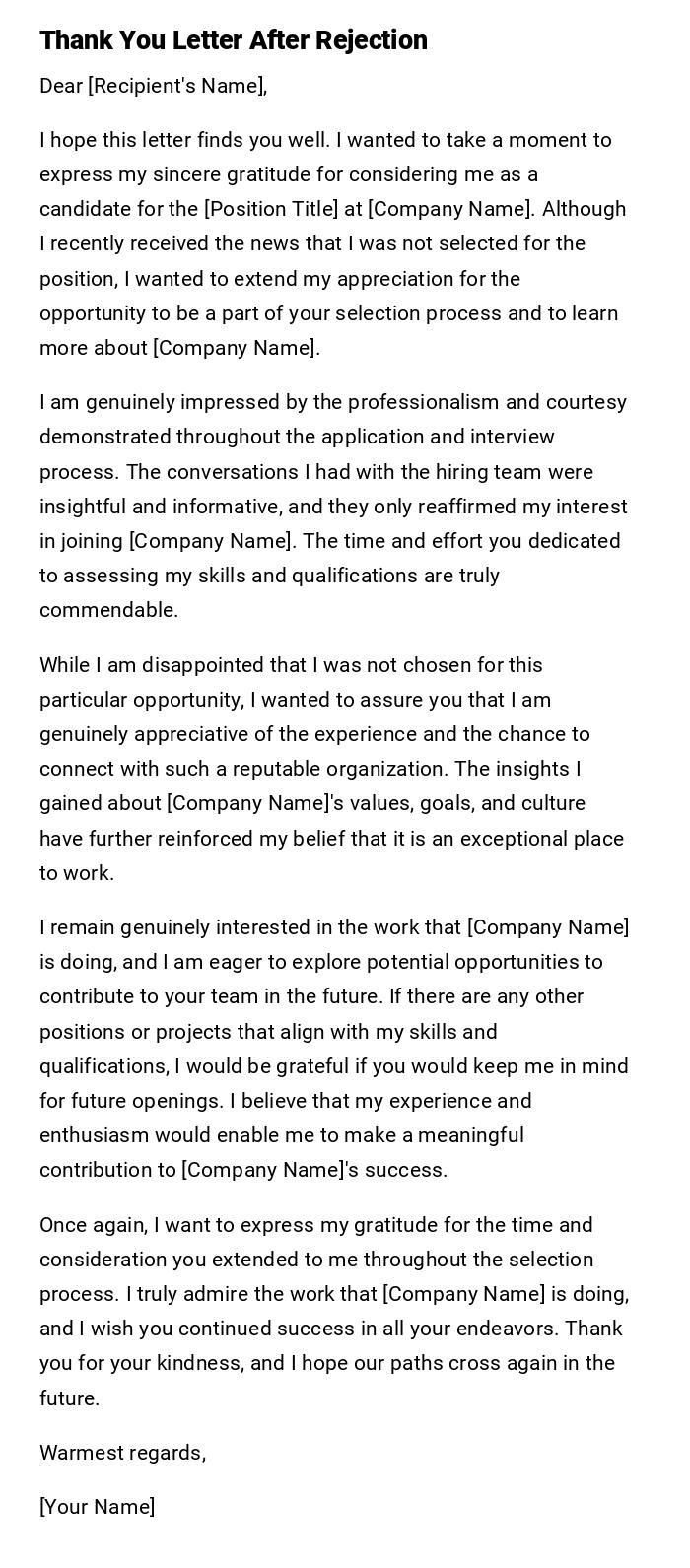 Thank You Letter After Rejection