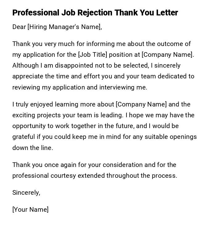 Professional Job Rejection Thank You Letter Professional Job Rejection Thank You Letter