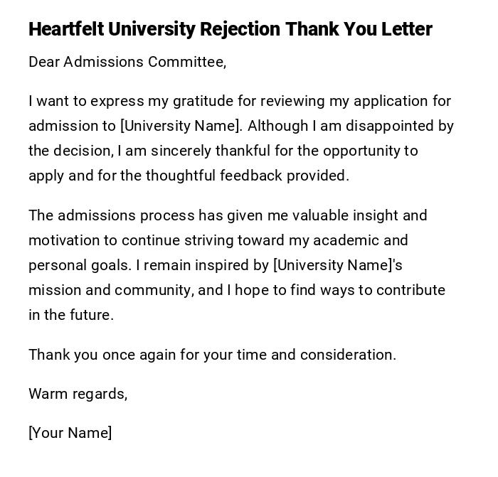 Heartfelt University Rejection Thank You Letter Heartfelt University Rejection Thank You Letter