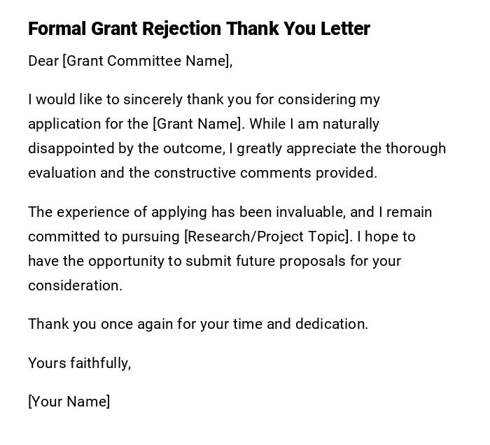 Formal Grant Rejection Thank You Letter Formal Grant Rejection Thank You Letter