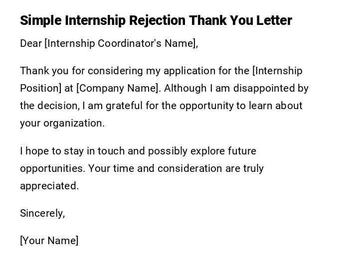Simple Internship Rejection Thank You Letter Simple Internship Rejection Thank You Letter