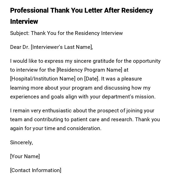 Professional Thank You Letter After Residency Interview Professional Thank You Letter After Residency Interview