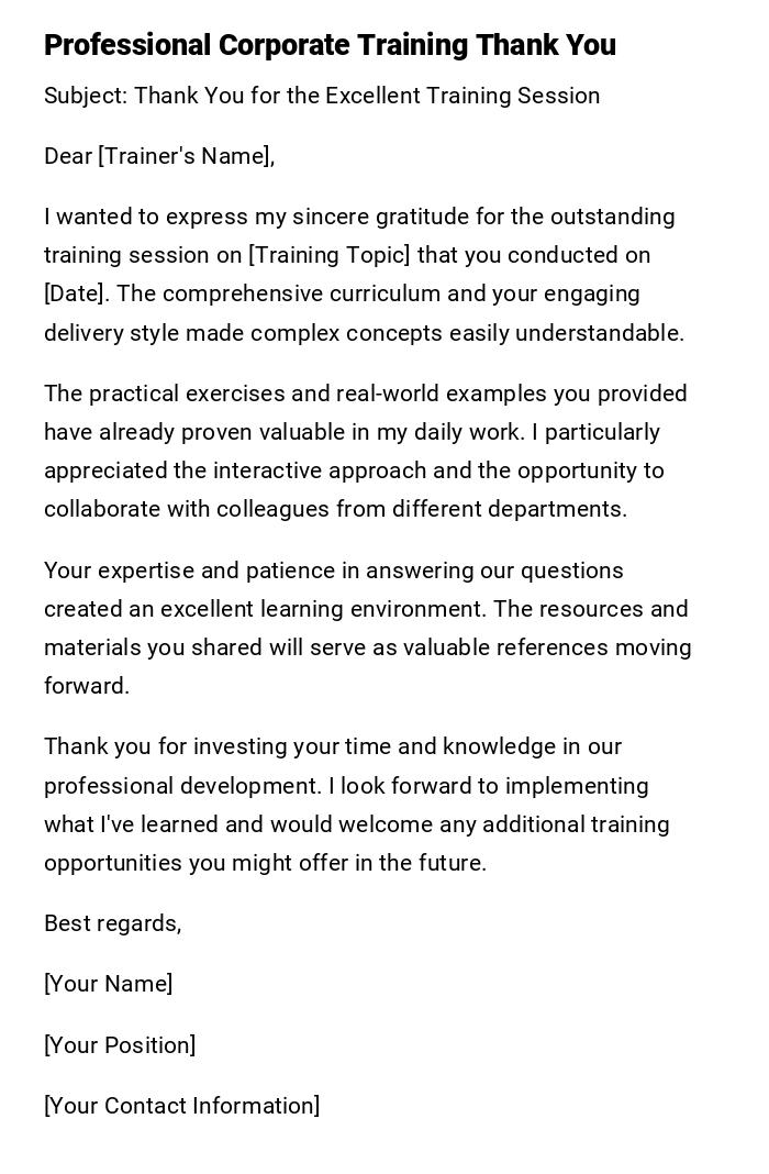 Professional Corporate Training Thank You Professional Corporate Training Thank You