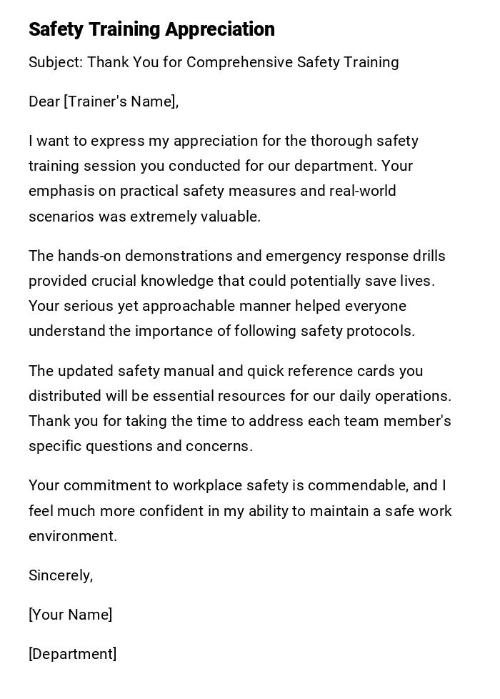 Safety Training Appreciation Safety Training Appreciation