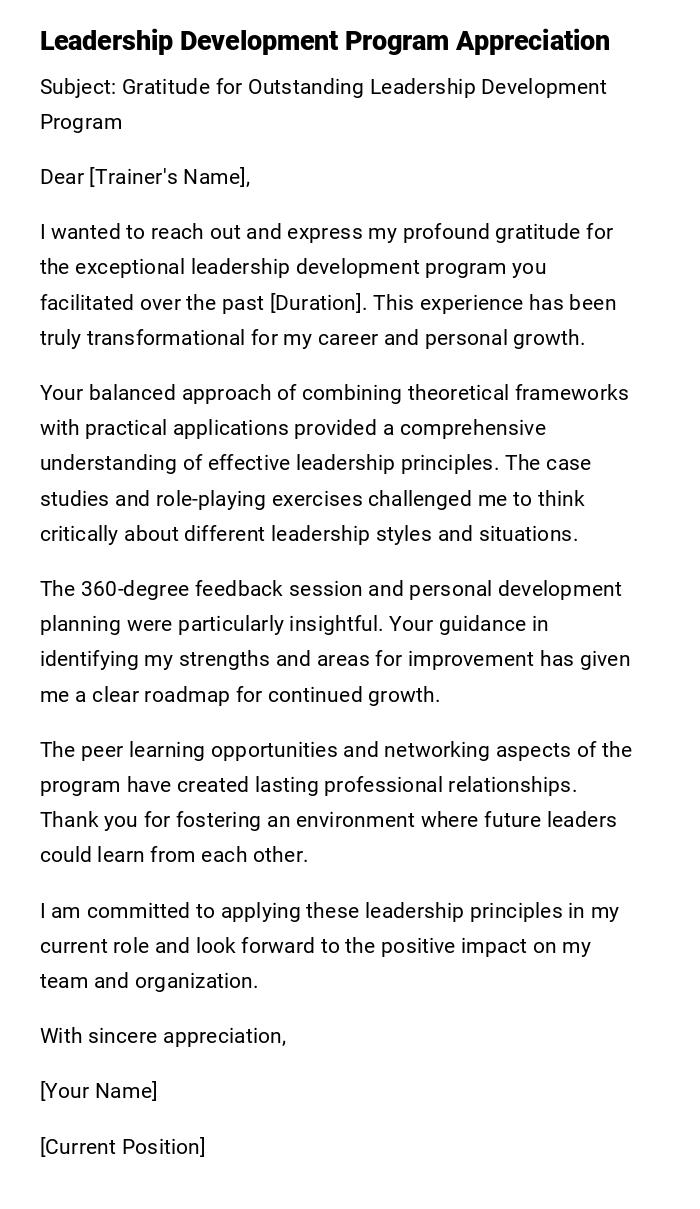 Leadership Development Program Appreciation Leadership Development Program Appreciation