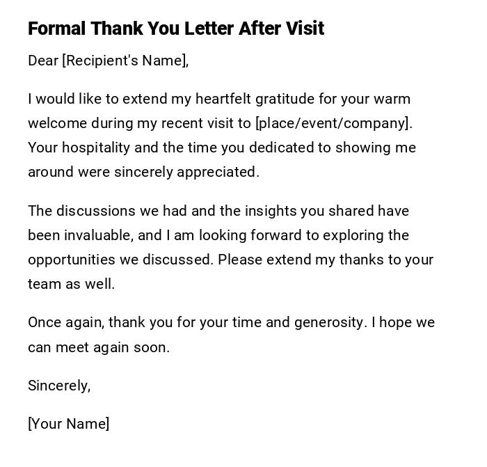Formal Thank You Letter After Visit Formal Thank You Letter After Visit
