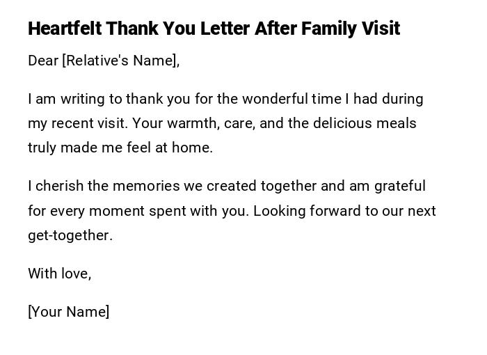 Heartfelt Thank You Letter After Family Visit Heartfelt Thank You Letter After Family Visit