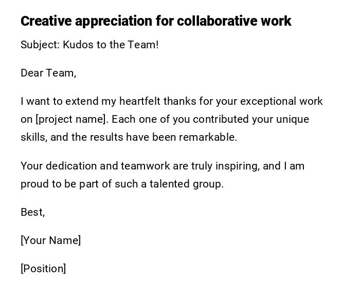 Creative appreciation for collaborative work Creative appreciation for collaborative work