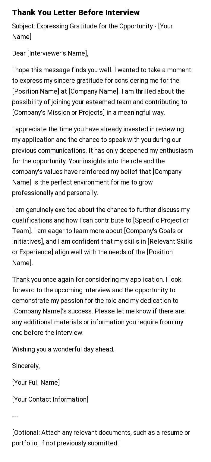 Thank You Letter Before Interview