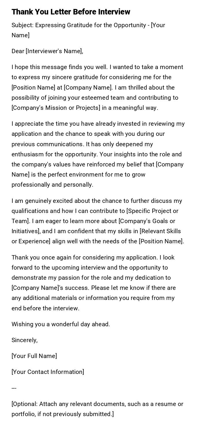 Thank You Letter Before Interview