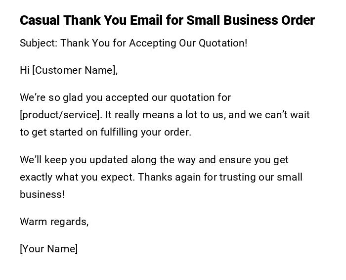 Casual Thank You Email for Small Business Order