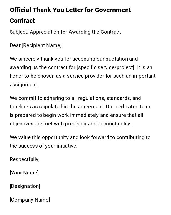 Official Thank You Letter for Government Contract