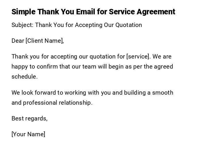 Simple Thank You Email for Service Agreement
