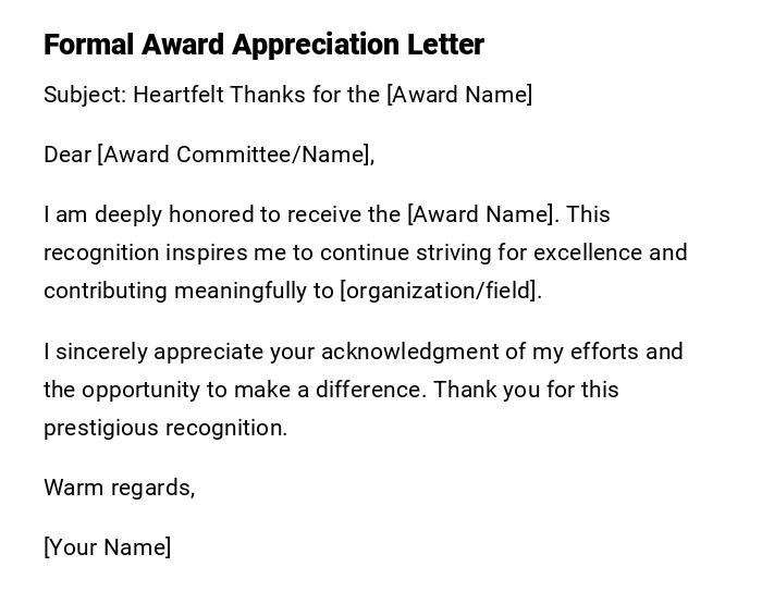 Formal Award Appreciation Letter Formal Award Appreciation Letter