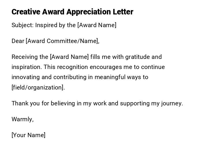 Creative Award Appreciation Letter Creative Award Appreciation Letter