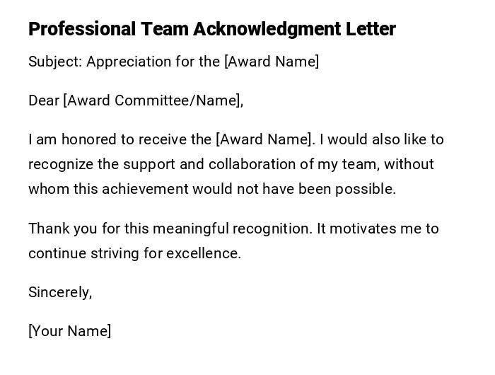 Professional Team Acknowledgment Letter Professional Team Acknowledgment Letter
