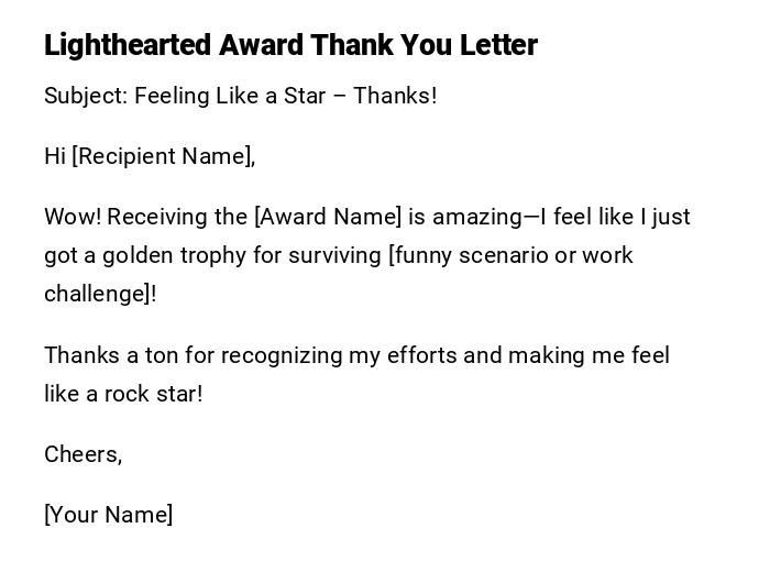 Lighthearted Award Thank You Letter Lighthearted Award Thank You Letter