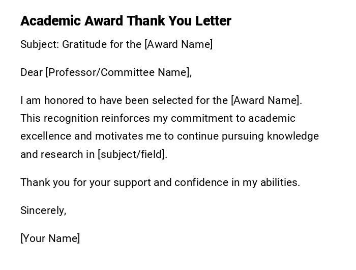 Academic Award Thank You Letter Academic Award Thank You Letter