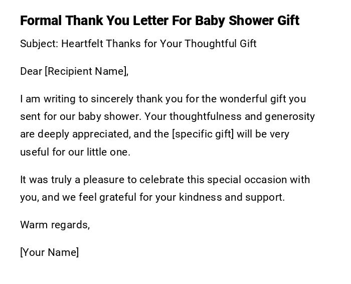 Formal Thank You Letter For Baby Shower Gift