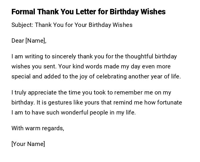 Formal Thank You Letter for Birthday Wishes Formal Thank You Letter for Birthday Wishes