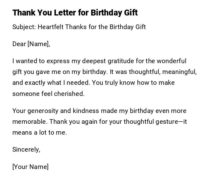 Thank You Letter for Birthday Gift Thank You Letter for Birthday Gift