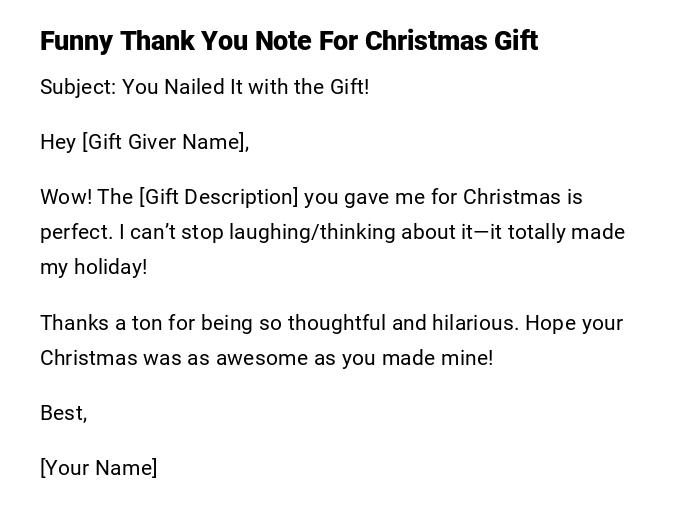 Funny Thank You Note For Christmas Gift Funny Thank You Note For Christmas Gift