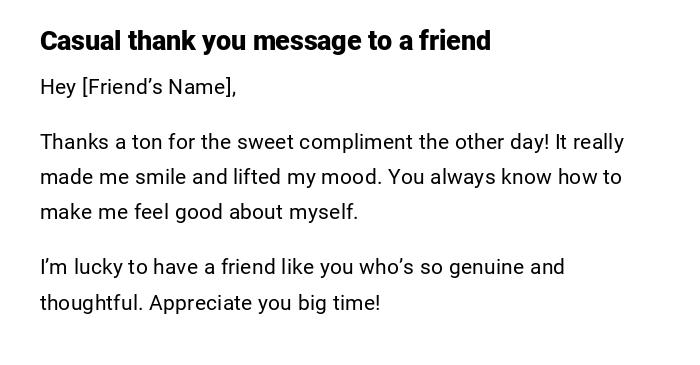 Casual thank you message to a friend Casual thank you message to a friend