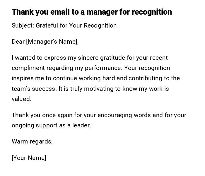 Thank you email to a manager for recognition Thank you email to a manager for recognition