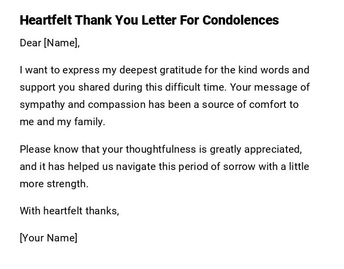 Heartfelt Thank You Letter For Condolences Heartfelt Thank You Letter For Condolences