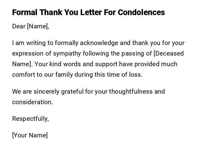 Formal Thank You Letter For Condolences Formal Thank You Letter For Condolences