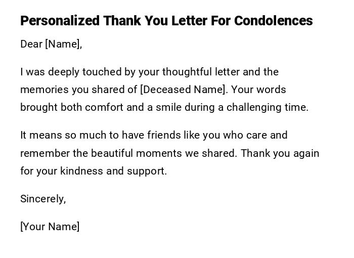 Personalized Thank You Letter For Condolences Personalized Thank You Letter For Condolences