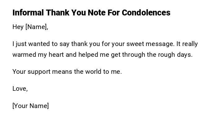 Informal Thank You Note For Condolences Informal Thank You Note For Condolences