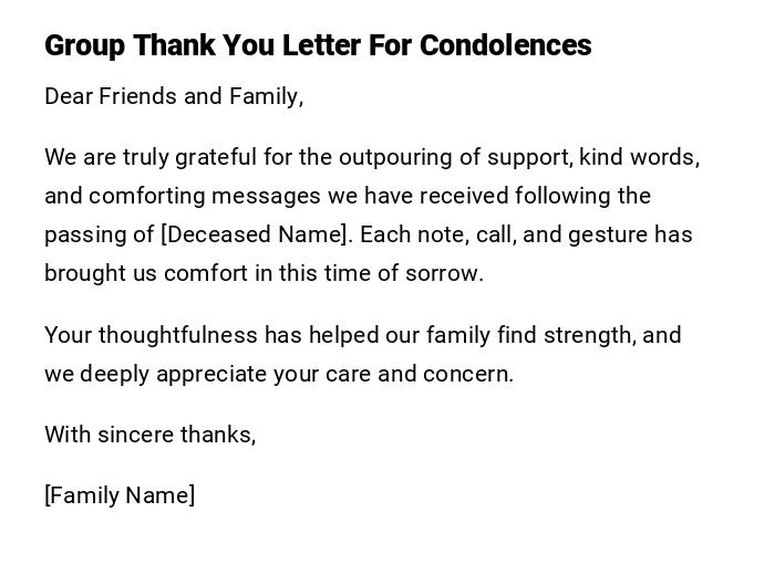 Group Thank You Letter For Condolences Group Thank You Letter For Condolences