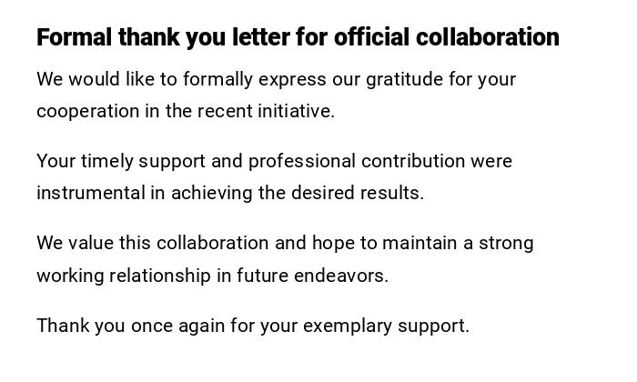 Formal thank you letter for official collaboration Formal thank you letter for official collaboration