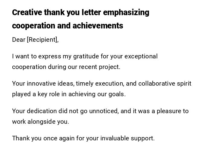 Creative thank you letter emphasizing cooperation and achievements Creative thank you letter emphasizing cooperation and achievements