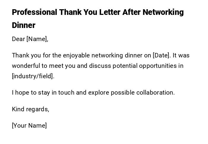 Professional Thank You Letter After Networking Dinner Professional Thank You Letter After Networking Dinner