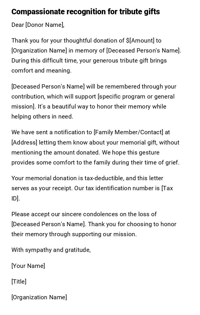 Compassionate recognition for tribute gifts Compassionate recognition for tribute gifts