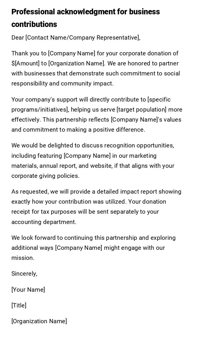 Professional acknowledgment for business contributions Professional acknowledgment for business contributions