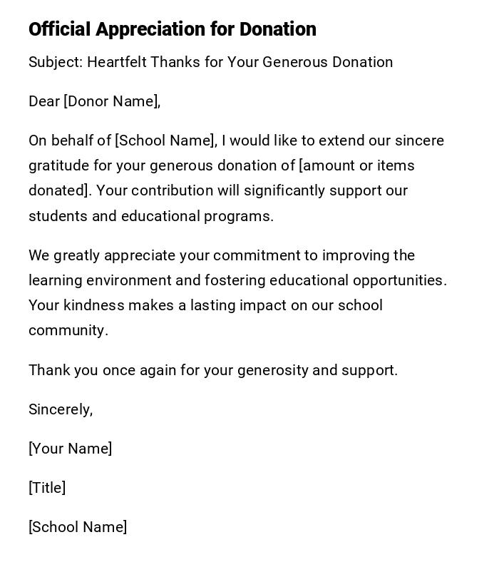 Official Appreciation for Donation Official Appreciation for Donation