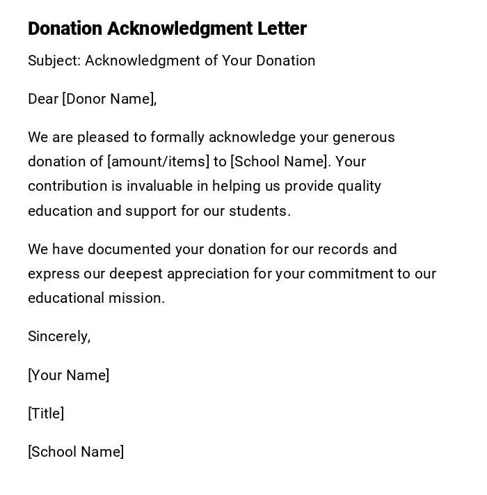 Donation Acknowledgment Letter Donation Acknowledgment Letter