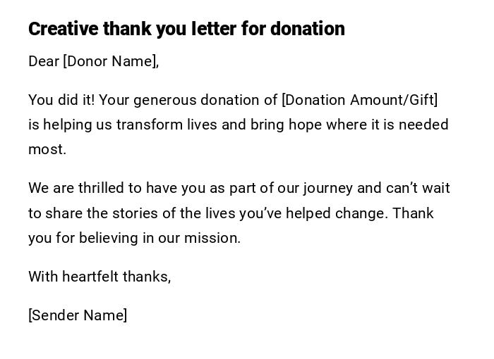 Creative thank you letter for donation Creative thank you letter for donation