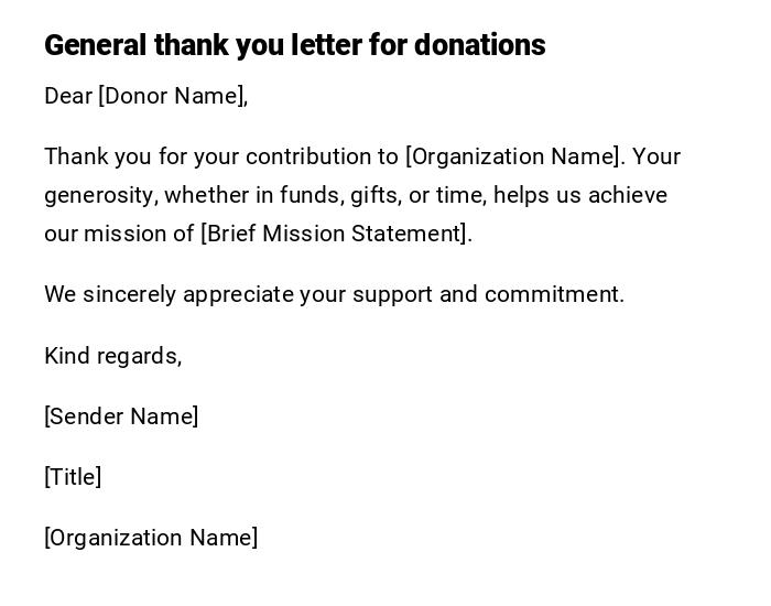 General thank you letter for donations General thank you letter for donations