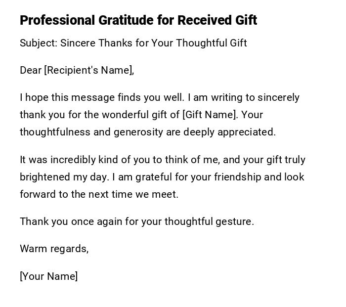 Professional Gratitude for Received Gift Professional Gratitude for Received Gift