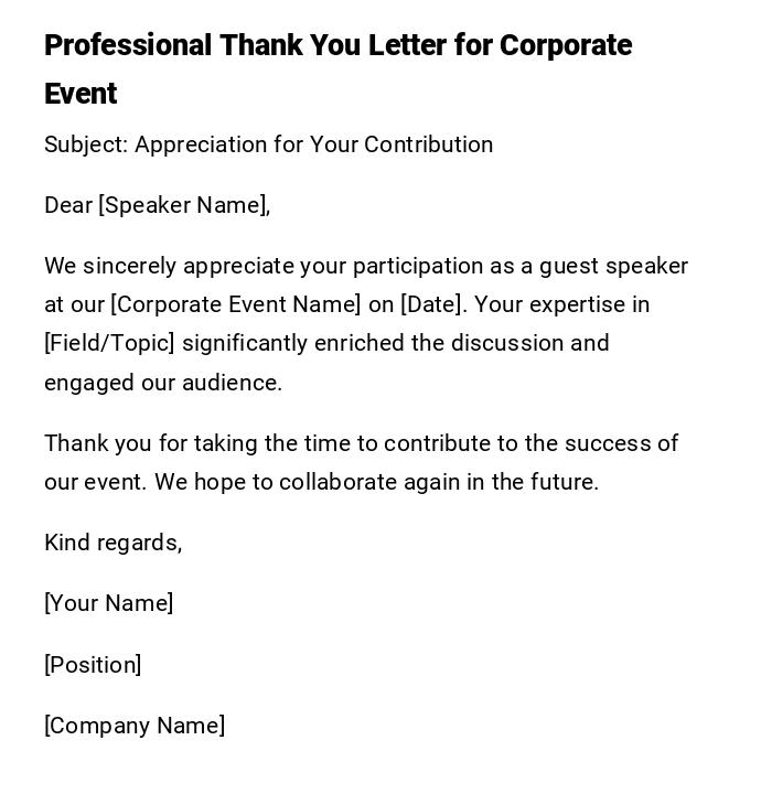 Professional Thank You Letter for Corporate Event Professional Thank You Letter for Corporate Event