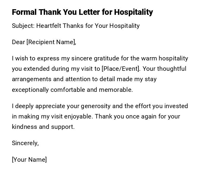 Formal Thank You Letter for Hospitality Formal Thank You Letter for Hospitality