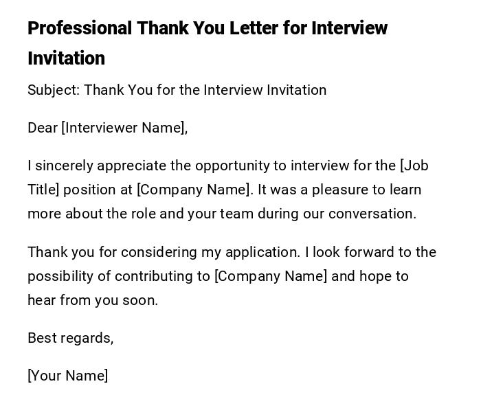 Professional Thank You Letter for Interview Invitation Professional Thank You Letter for Interview Invitation
