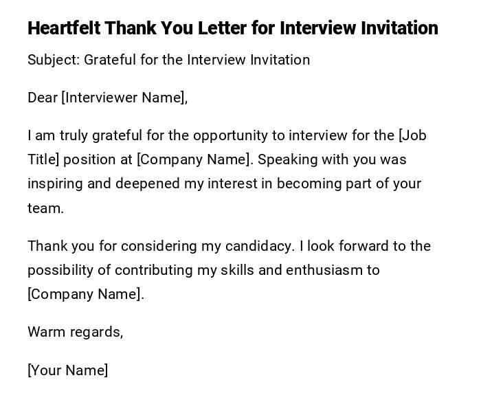 Heartfelt Thank You Letter for Interview Invitation Heartfelt Thank You Letter for Interview Invitation