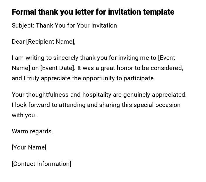 Formal thank you letter for invitation template Formal thank you letter for invitation template